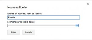 Fenêtre de création d'un nouveau libellé Gmail