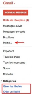 Situer le menu des libelles sous gmail