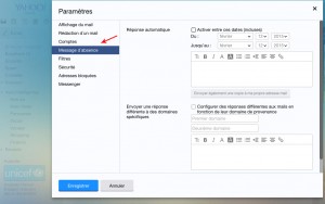 Sélectionner Message d'absence dans les paramètres yahoo