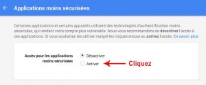 autoriser les application moins sécuriser sous google