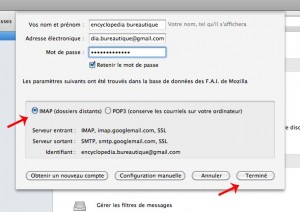 Vérifier qu'il s'agisse d'un compte gmail IMAP