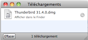 Thunderbird téléchargement terminé