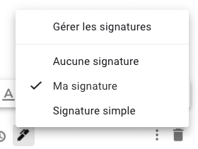 Sélectionner la signature à ajouter au mail