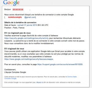 mail d'alerte de tentative de connexion à votre adresse mail