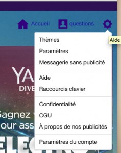 Fenêtre des paramètres YahooMail