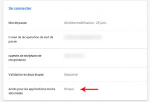 Paramètre de sécurité du compte google