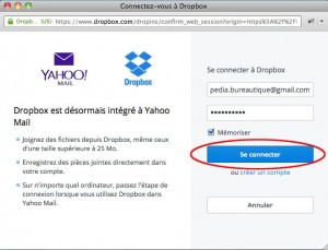 Activez la connexion à votre compte dropbox