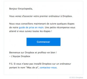 Mail qui vous prévient que votre compte dropbox est bien synchronisé avec votre ordinateur