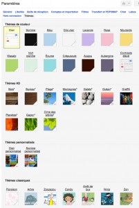 thèmes disponibles pour personnaliser l'arrière plan de gmail