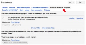 Gestionnaire des filtres gmail