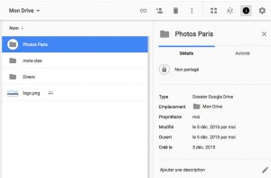Informations d'un dossier sous Drive