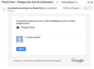 Mail reçu par votre contact l'avertissant qu'un dossier est partagé