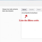 Liste des filtres sous Yahoo