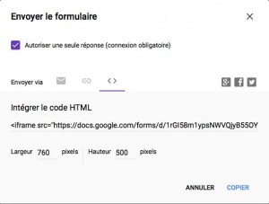 pulication d'un google form via une iframe