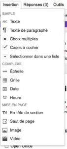 insertion type question du questionnaire