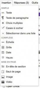 insertion type question du questionnaire