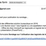 Réception de l'email avec le lien de la page du sondage