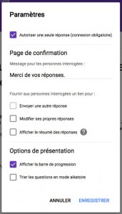 parametres de publication du sondage google forms