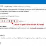 Outils de personnalisation du texte du message d'absence