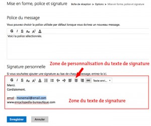 zone de texte de la signature