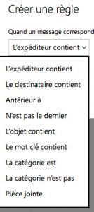 conditions de sélection des mails dans des règle