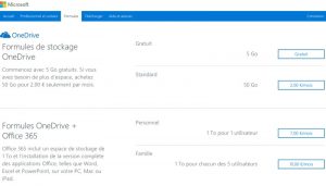 Formules de stockage cloud de One Drive été 2016