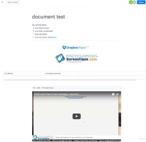 Eléments possiblent avec Dropbox Paper