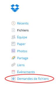 Menu dropbox : les demandes fichiers