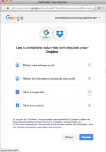 écran d'autorisation de connexion google