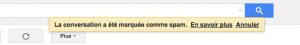 Information que votre email est classé comme spam