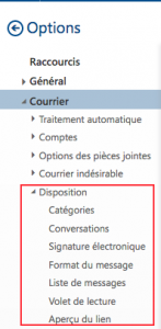 Options de disposition sousoutlook