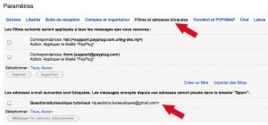 Liste des adresses bloquées sous Gmail.