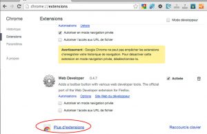 Accès pour ajouter de nouvelles extensions à Chrome