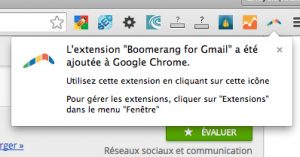 Confirmation de l'installation de boomerang for Gmail