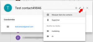 Options des contacts gmail