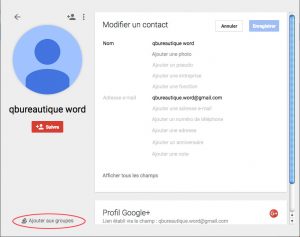 Fiche d'un contacts sous Google