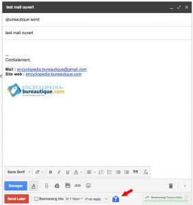 Cliquez sur l'enveloppe pour insérer un accusé de réception email