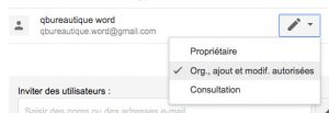 Droits de partage d'un dossier google drive
