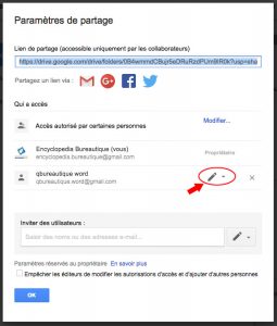 Modifier les droits d'accès à un dossier sous drive à un contact