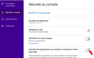 Application sécurité du compte yahoo