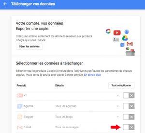 Sélection de Gmail pour créer une archive
