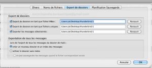 Options d'exportations des emails