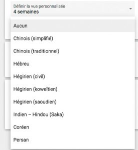 calendriers etrangers