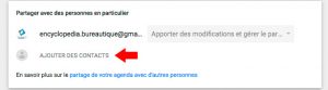 Zone pour ajouter un contact pour partager votre agenda Calendar