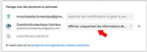 Liste des contacts avec qui vous partager un agenda google