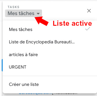 Liste de tache active