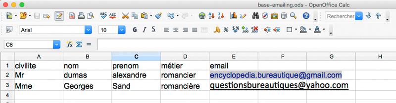 Créer votre base de données sous Calc