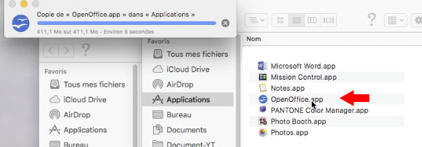 Copier OpenOffice dans le dossier Applications