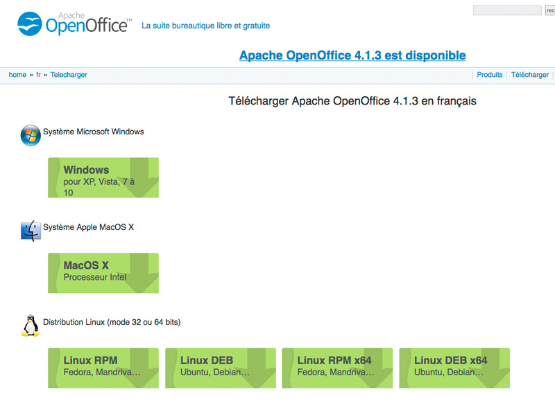 Téléchargez la version d'Open Office qui correspond à votre ordinateur