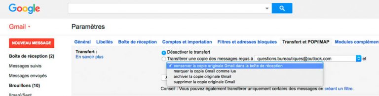 redirection mail free vers gmail